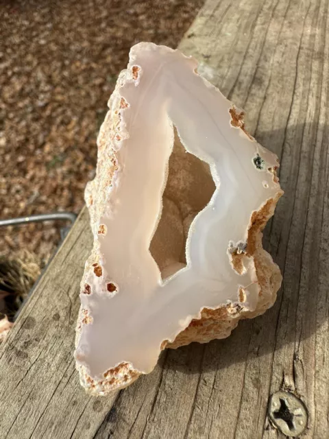 White Chalcedony Agate Geode Mexico Face Polished 4.1 oz