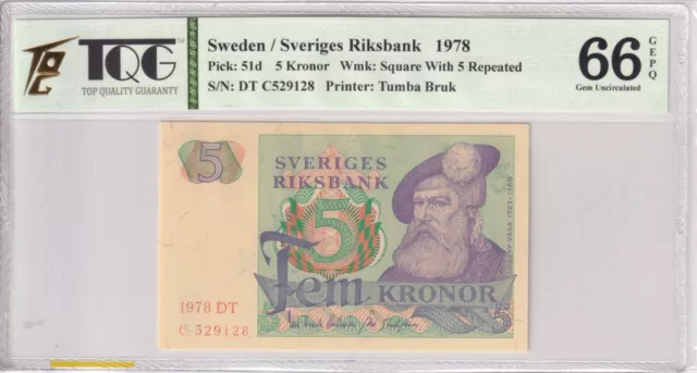 1978  Sweden 5 Kronor Pick#51d 66 EPQ Gem UNC