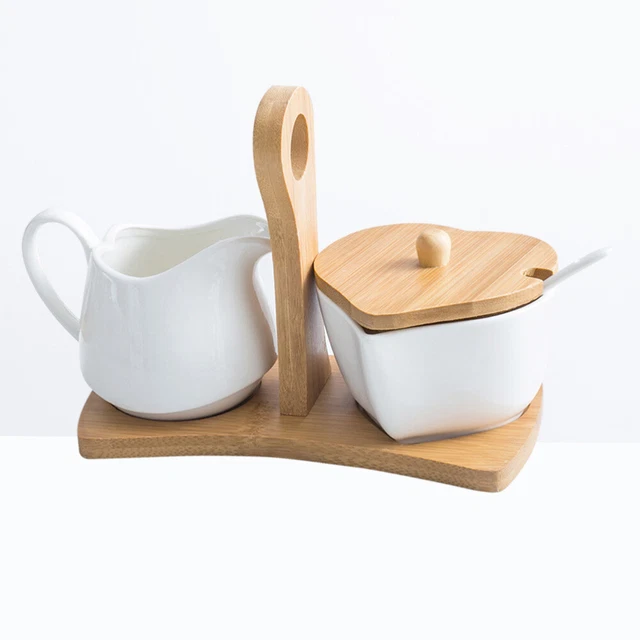 Contenedores Comida Taza Café Cerámica Boda Regalo Blanco Madera