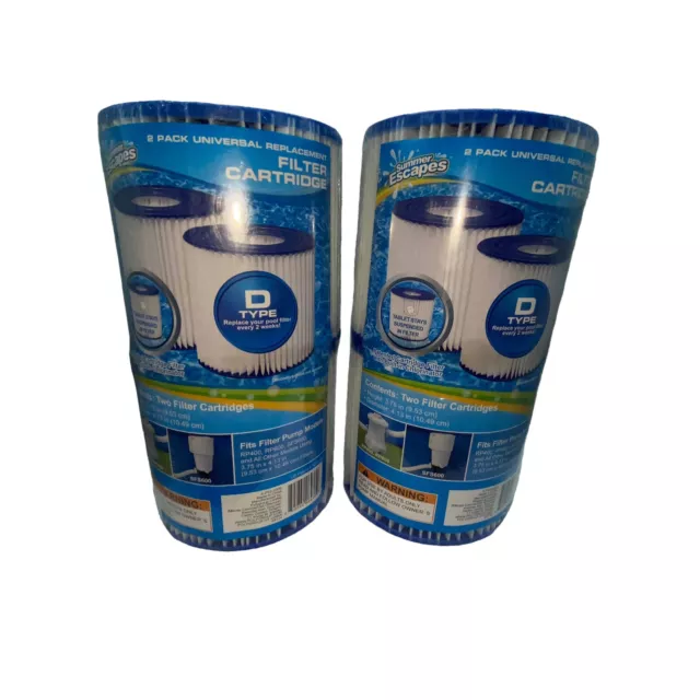 NIP Pool Filter Cartridges Summer Escapes Type D  3.75"x 4.13" LOT OF 2 TWO