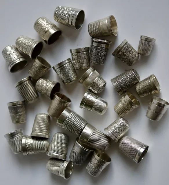 Job Lot 32 x Vintage Silver Thimbles, 132g, Various Sizes, Makers & Ages