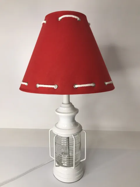 Nautical Beach House Table Lamp Beacon Light ~ Red & White with Shade