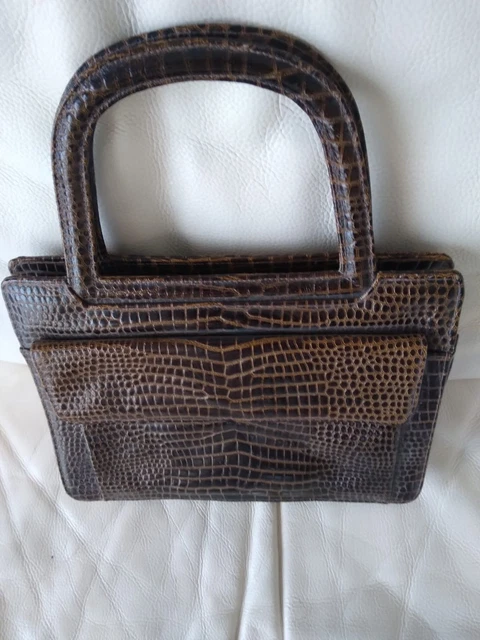 Sac à Main Vintage Crocodile Et Cuir Années 70/80 - Marque CHIC - Noir Et Doré - Très Bon état