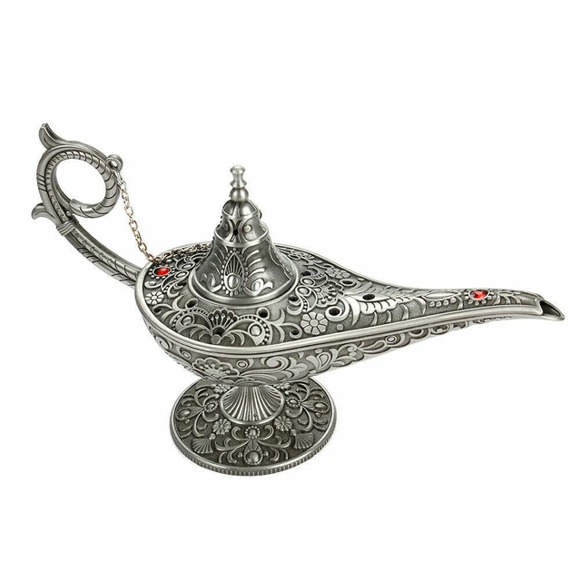 METAL CARVED MAGIC Aladdin Lamp Vintage Tea Oil Pot Genie Light Gift ...