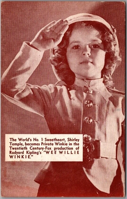 1937 SHIRLEY TEMPLE Postcard WEE WILLIE WINKIE   20th Century Fox Movie / Brown