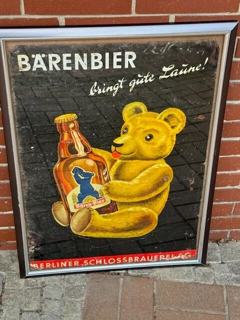BÄRENBIER BLECHSCHILD "Bringt Gute Laune" WERBESCHILD ca. 70 x 50 cm VINTAGE