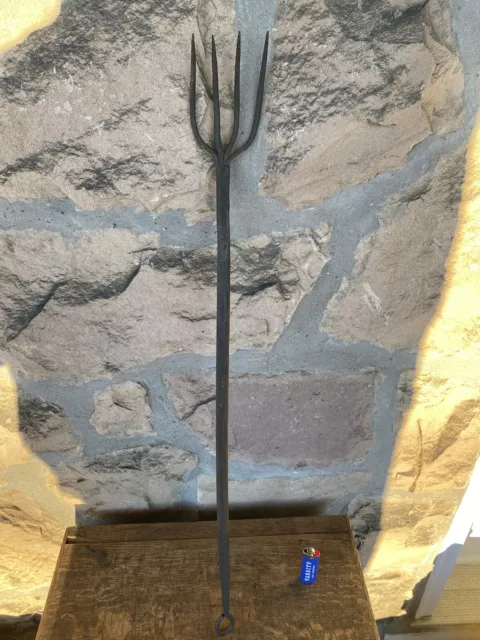 Antique American Wrought Iron Hearth Toasting Flesh Fork 18th / 19th C AAFA 30"