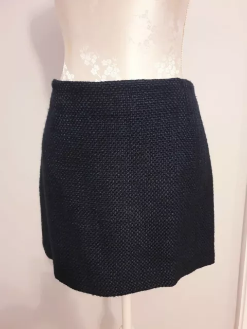 Burberry Navy Blue Tweed Short Wool Mini Skirt Size UK 10, USA 8, XS - S