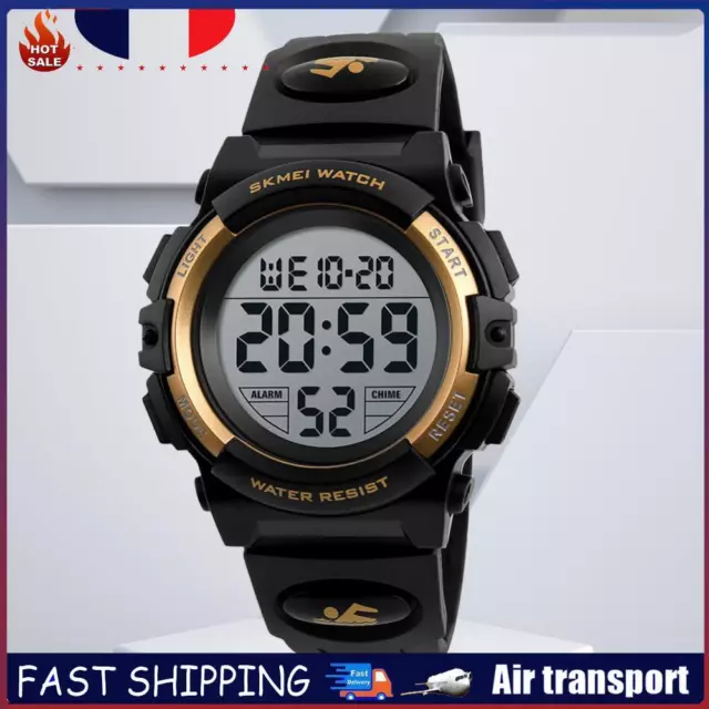 Digital Display Watches 50m Waterproof Quartz Watches for Men (Gold) FR