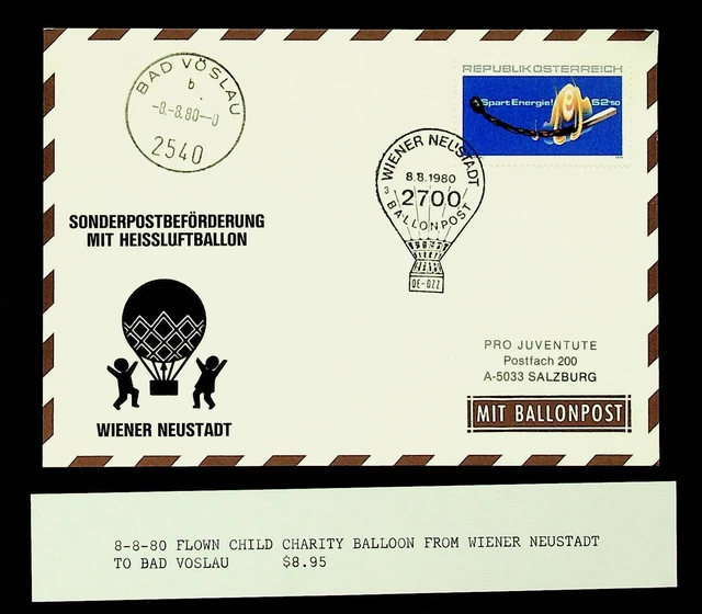 Österreich 1980 1c Kinder Charity Balloon Flight Abdeckung Wiener Neustadt Sich