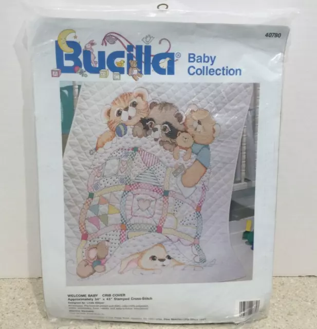 Bucilla Welcome Baby Quilt Crib Cover Stamped Cross Stitch Kit 40780 Animals