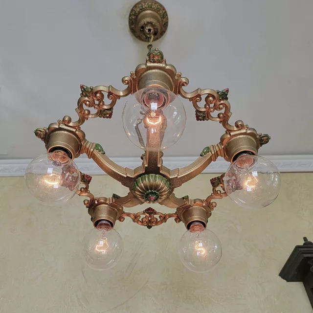 408c Antique 1910's 20s Ceiling Light fixture aRT Nouveau deco dining Chandelier