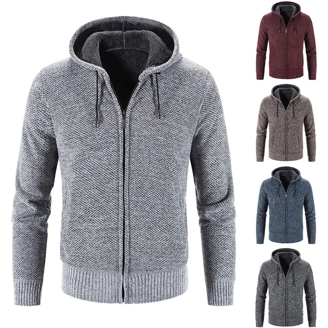Stylish Men's Hoodie Coat with Fur Lining Warm and Comfortable Blue Gray