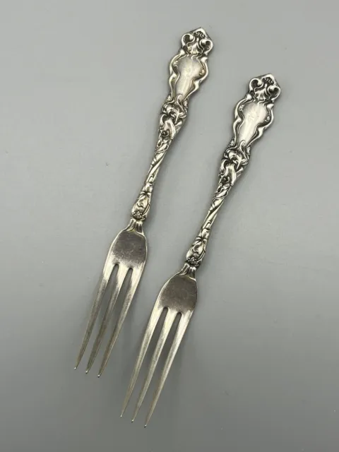 (2) Eton by RW&S (Wallace) Sterling Silver Strawberry Forks 4 1/2”