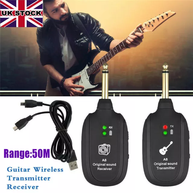 A8 UHF Wireless System Electric Guitar Bass Pickup Audio Transmitter Receiver UK