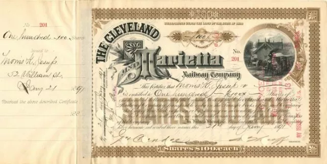 Cleveland and Marietta Railway Co. signed by Morris K. Jesup - Autographed Stock