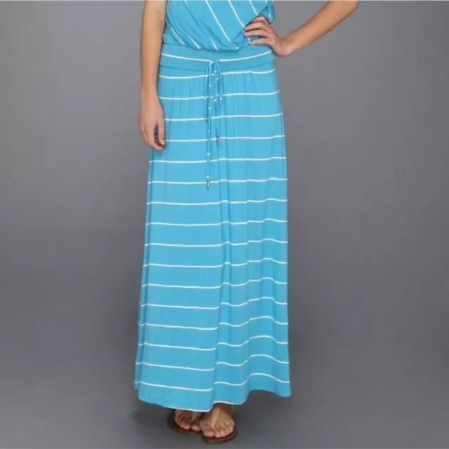 Michael Stars Harlow Stripe Island Atlantic Maxi Dress Aqua Blue Racerback S 3