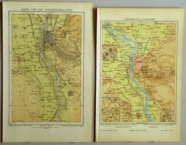 1888 / 1880,   2 Alte Landkarten /KAIRO, Pyramidenfelder - Umgebung