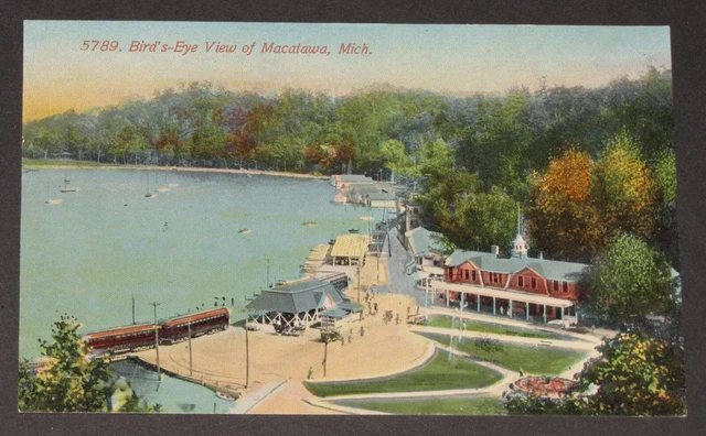 Michigan Lake Macatawa Birds Eye View Holland Ottawa County Mich Early Postcard