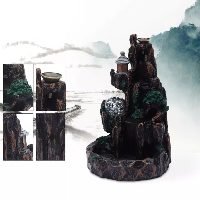 NEW Waterfall Backflow Smoke Incense Burner Censer Holder with LED Crystal Ball