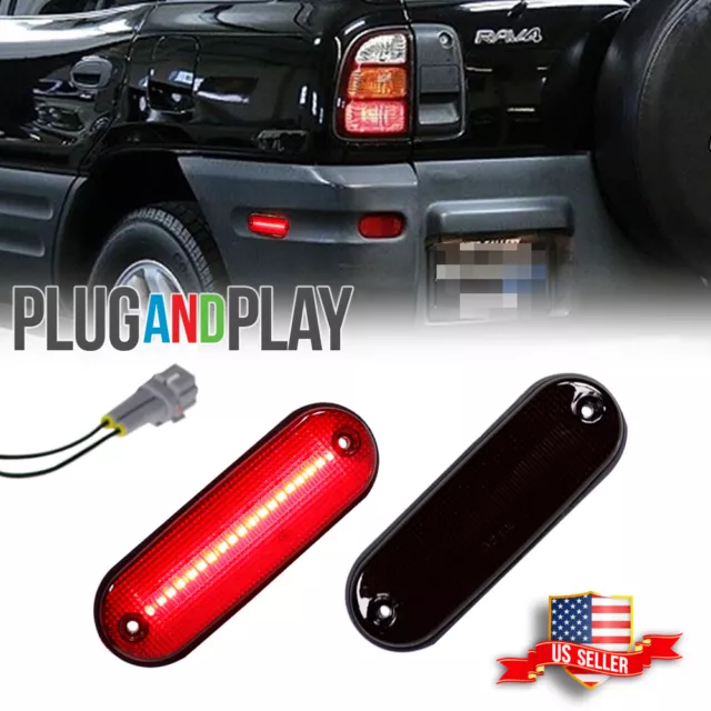 Smoked Rear Bumper Red LED Fender Side Marker Lights For 1996-2000 Toyota Rav4