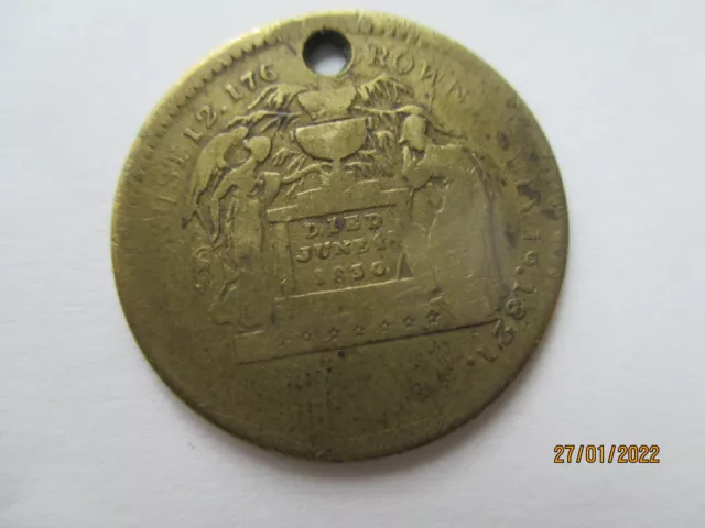 King George Iv Brass Memorial Medallion Dated 1830