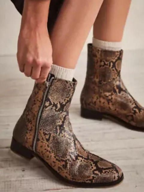 Free People Luna Natural Snake Skin Leather Side Zip Ankle Boots. Size 10.