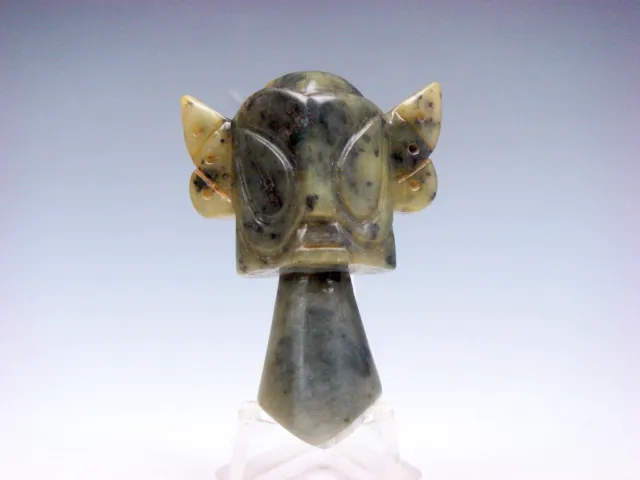 Old Nephrite Jade Stone Carved Sculpture HongShan Culture Warrior Head #10222205