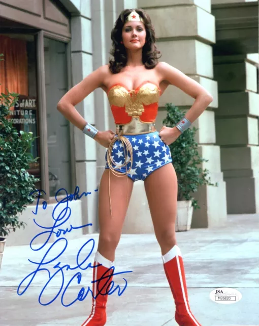 LYNDA CARTER HAND SIGNED 8x10 COLOR PHOTO    SEXY WONDER WOMAN   TO JOHN     JSA