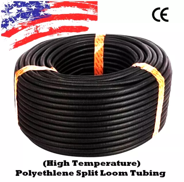 50 Ft. 1/4" Split Wire Loom Conduit Polyethylene Tubing Black Color Sleeve Tube