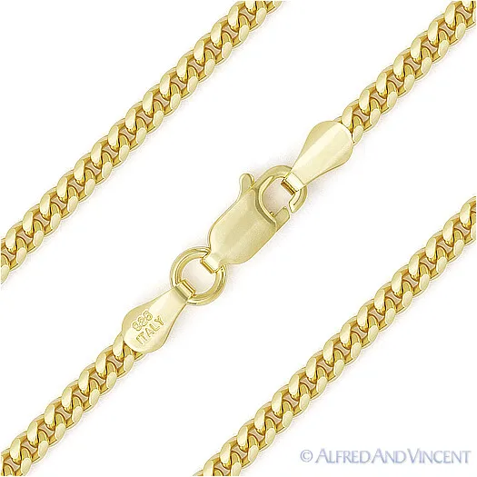2.6mm Miami Cuban Link 925 Sterling Silver 14k Yellow Gold-Plated Chain Necklace