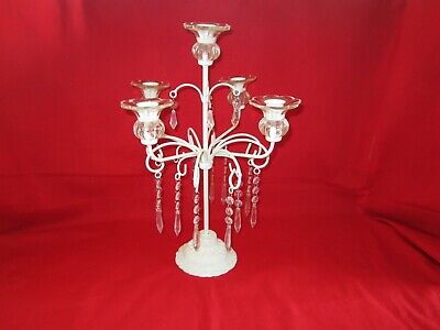Candle Holder Shabby Cottage Candelabra Off White Centerpiece Cast Iron Metal