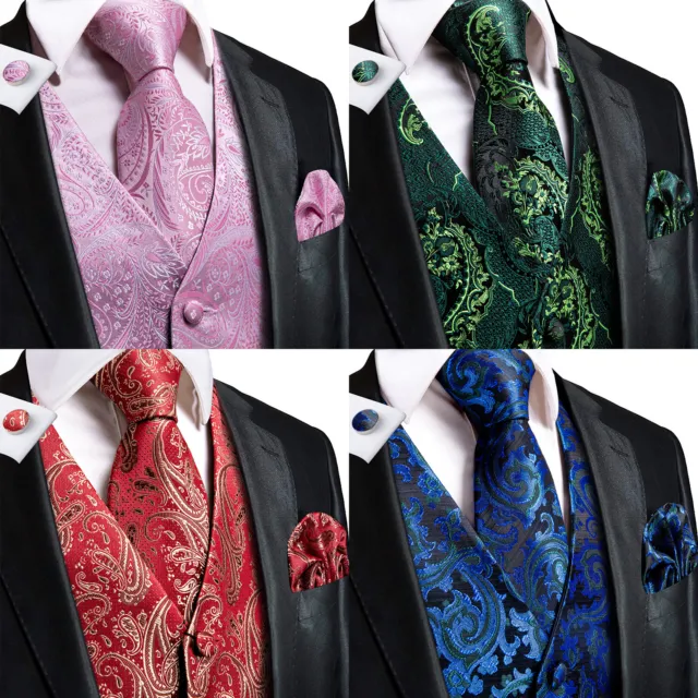 HT Mens Waistcoat Tie Set Paisley Floral Formal Casual Wedding Tuxedo Suit Vest