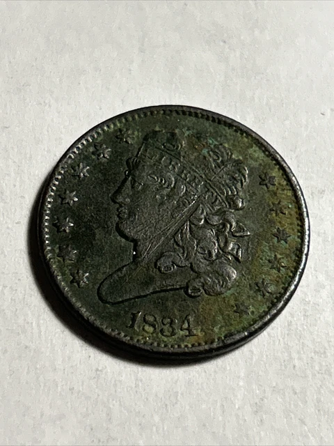Nicely Detailed 1834 Classic Head Half Cent LOW 141,000 Mintage F Fine Details