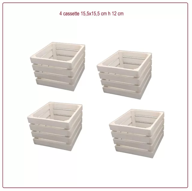 4 cassettine portafiori portaoggetti legno bianco shabby cassette doghe vaso