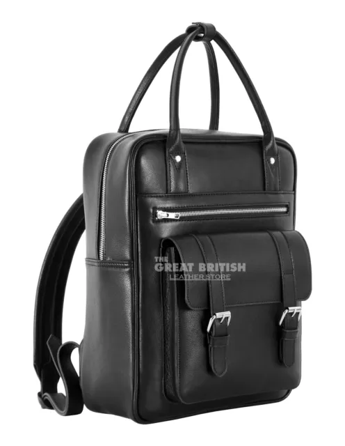 Unisex Laptop Bag Top Handle School Black Leather Backpack College Travel Bag