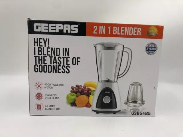 Geepas 2 in 1 Food Blender 1.5L 2 Speeds Chopper Grinder Smoothie Maker GSB5485