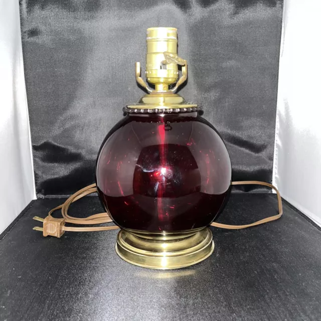 Antique Vintage Ruby Red Glass & Brass Boudoir Table Lamp