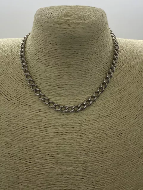 Sterling Silver Heavy Vintage Graduated Albert Link Choker Necklace 15inch