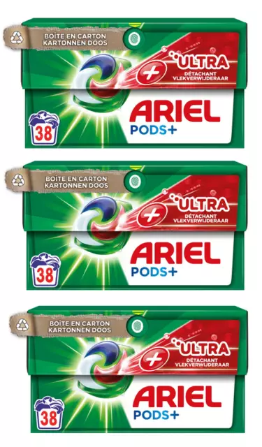 Ariel Pods ULTRA Détachant lot 3 boîtes de 38 Capsules (114 Lavage) soit 0.30€/l