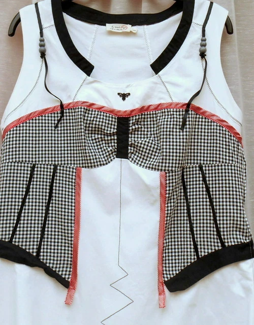 Robe LMV Modèle Verone – Taille 40, Coton à Carreaux Noir Et Blanc, Sans Manches, Longueur Genou