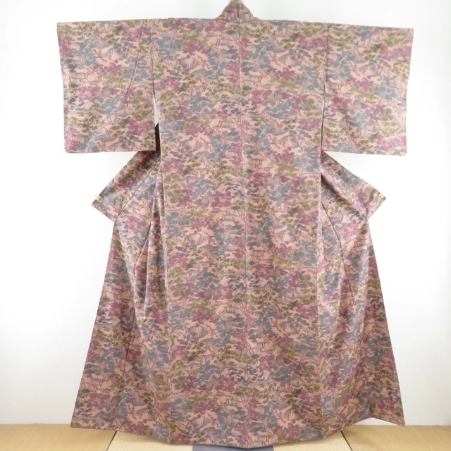 Komon kimono Silk Mountain landscape pattern Brown 62.2inch Women's