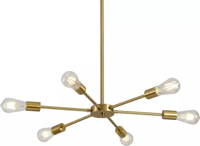 Modern Brass Light Fixture Sputnik Chandelier 6 Light Semi Flush Mount Lamp