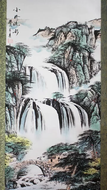 Rollbild chinesische Malerei "Rauschender Wasserfall" Bildrolle Hängerolle China