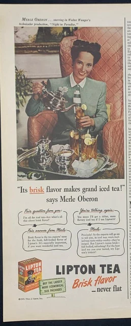 Magazine Ad* - 1945 - Lipton Tea - World War 2 - Merle Oberon