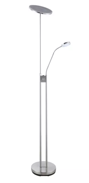 LED-Stehleuchte Livio LED-Deckenfluter mit LED-Leseleuchte nickel Fluter dimmbar