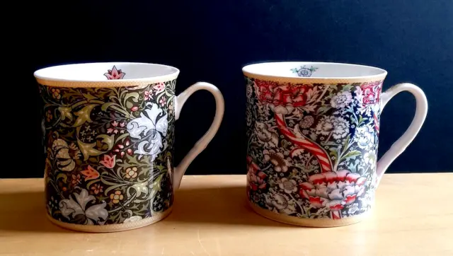 Beautiful William Morris Floral Fine China Mugs Golden Lily & Wandle 1 Of Each
