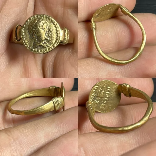 Unique Vintage Near Eastern Brass Lovely Ring With King Face Coin