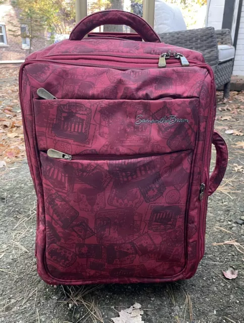 Samantha Brown 2 Wheeled “Carry On” Suitcase ~ Red And Black Passport Stamp