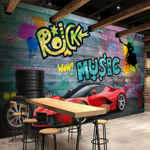 Papier Peint 3D Auto Voiture De Course  Garage   Revetement Mural Haute Qualite